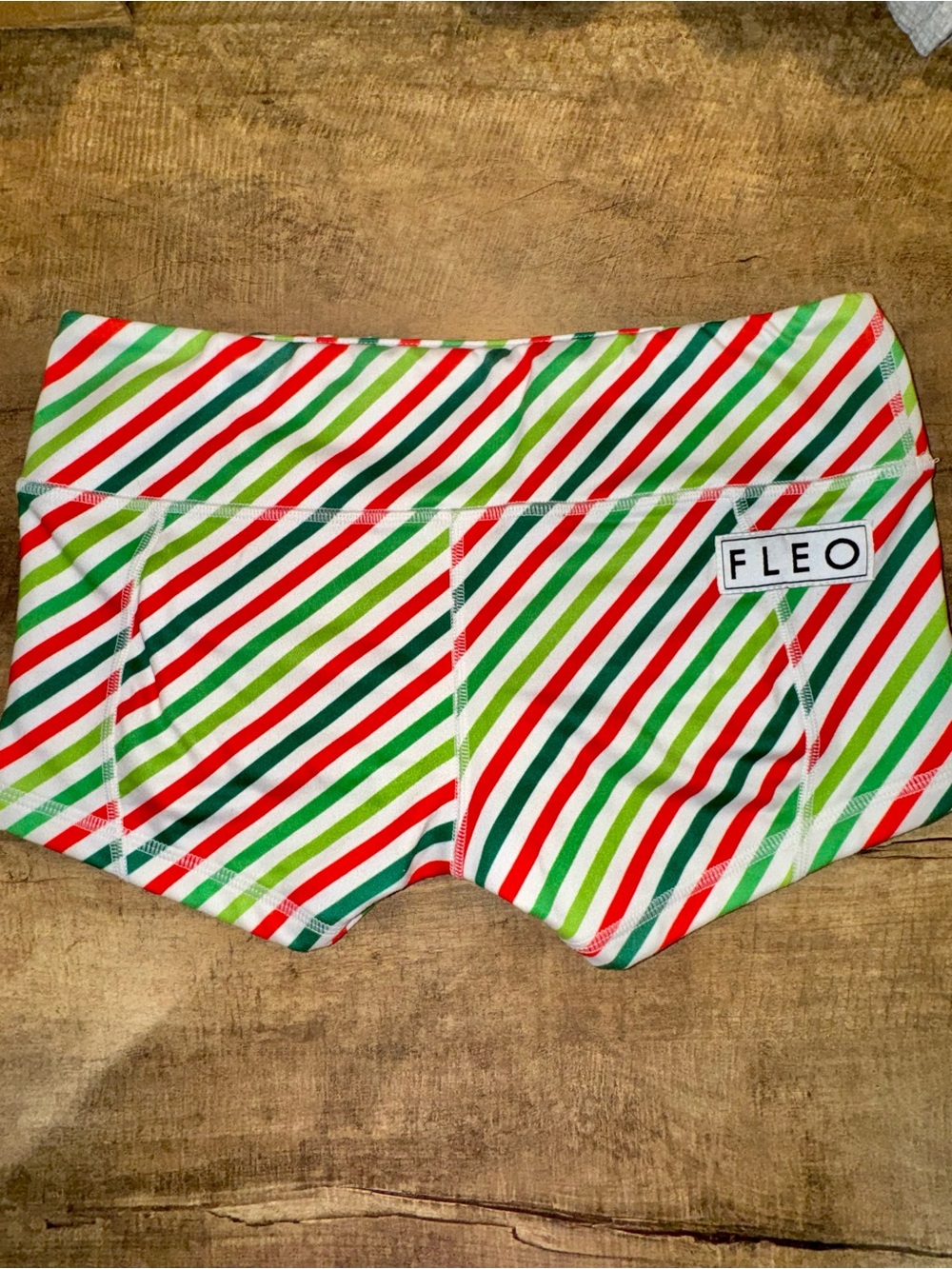 FLEO Candy Cane Stripe Booty Shorts Size Small Red Green Athletic Shorts